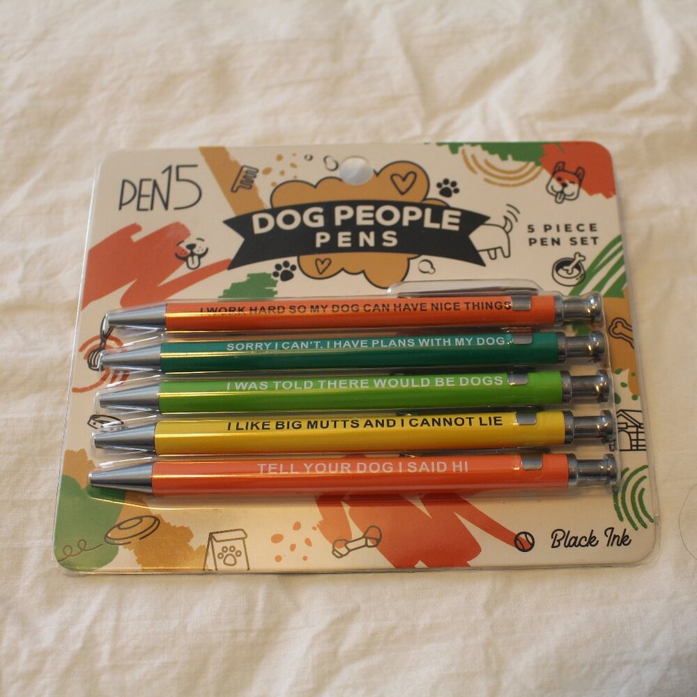 Funny Ink Pens - Dog People Pens by Pen15 - 5 Black Ink Pens